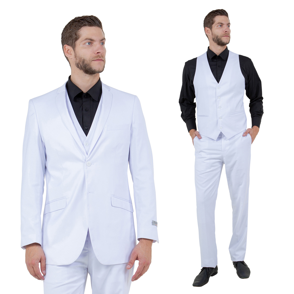 Slim Fit 3pc Mens Suit Set by Tazzio, White